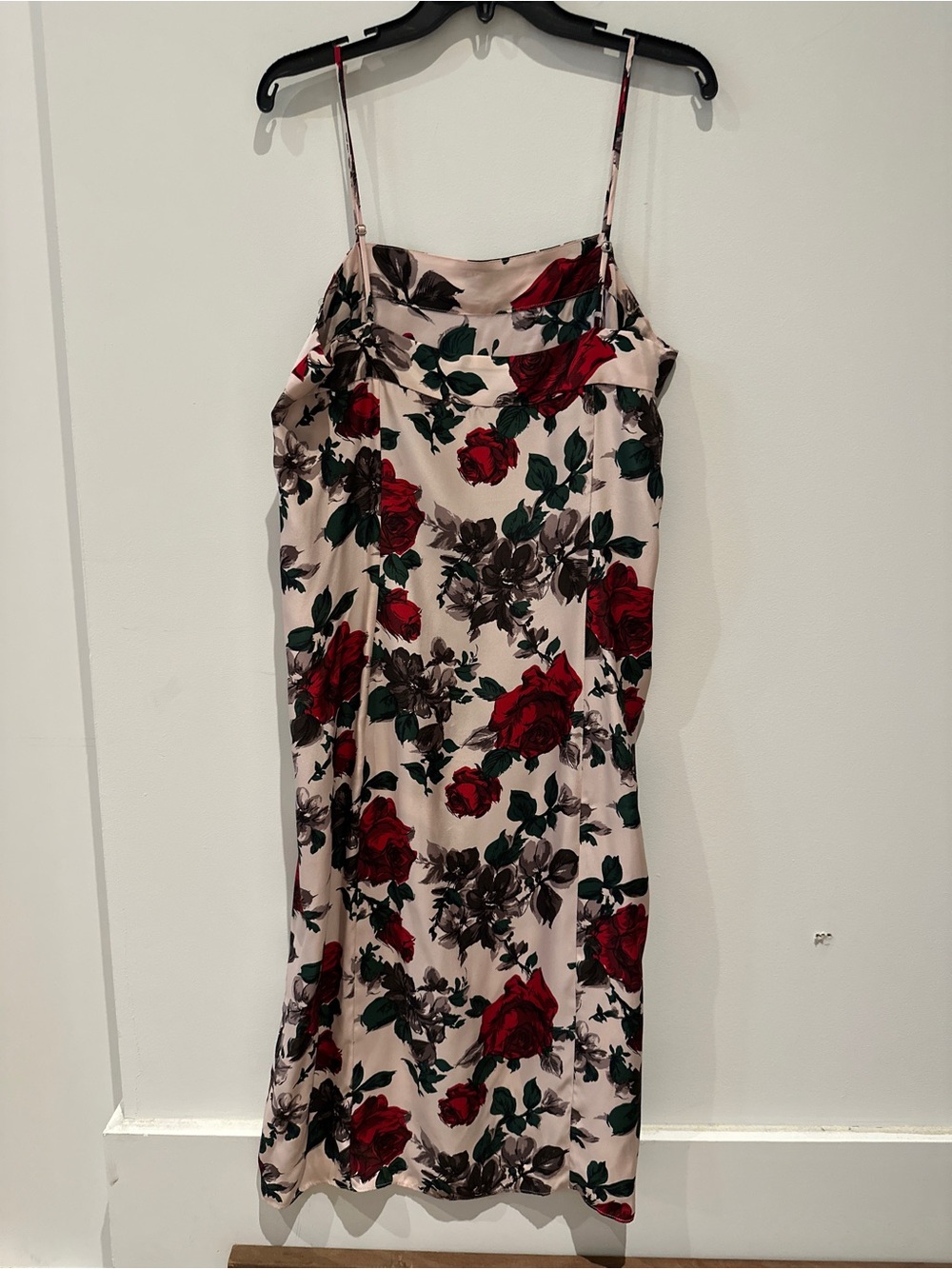 Equipment Cream Slip Dress with Red Rose & Green Leaf Print